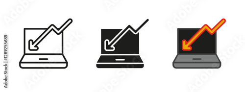 Market crash icon. Financial decline symbol. Economic downturn vector illustration. Stock market loss and trading failure sign. Investment risk and crisis pictogram.