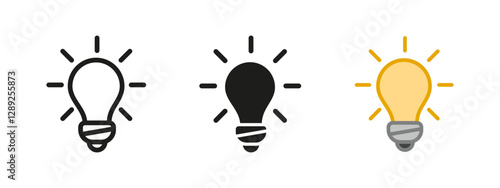 Light bulb icon. Idea and creativity symbol. Electricity vector illustration. Innovation, power and illumination sign. Energy, thinking and invention pictogram.