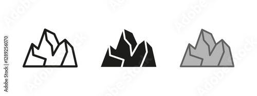 Mountain rock icon. Rugged peak and elevation symbol. Nature vector illustration. Terrain and geology sign. Climbing, hiking and wilderness pictogram.