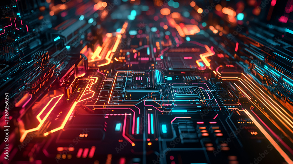 Obraz premium Futuristic mechanical background with glowing circuit patterns