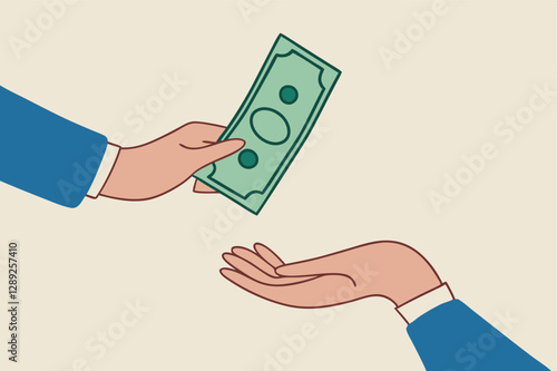 Borrow money from friend, debt and loan, incentive or bonus payment, credit or lending concept, businessman hand giving money banknote to friend's hand.