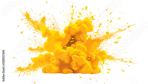 yellow color explosion vector isolated on white, transparent PNG, burst of color, bright yellow, abstract explosion, vivid yellow, dynamic, design element, splash effect