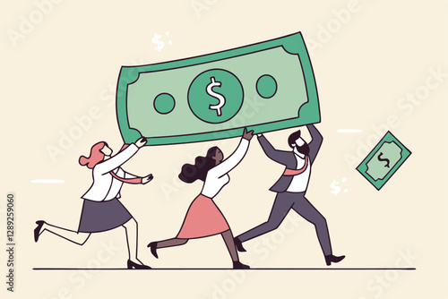 People carry money dollar banknote metaphor of capital, salary or income, wages to pay and purchase value, banking and investment, tax, economic and inflation concept.