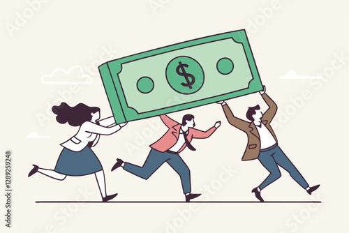 People carry money dollar banknote metaphor of capital, salary or income, wages to pay and purchase value, banking and investment, tax, economic and inflation concept.