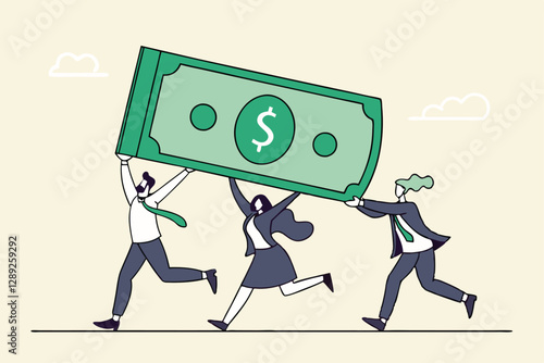 People carry money dollar banknote metaphor of capital, salary or income, wages to pay and purchase value, banking and investment, tax, economic and inflation concept.