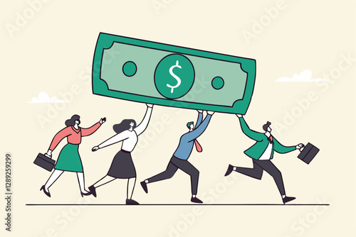 People carry money dollar banknote metaphor of capital, salary or income, wages to pay and purchase value, banking and investment, tax, economic and inflation concept.