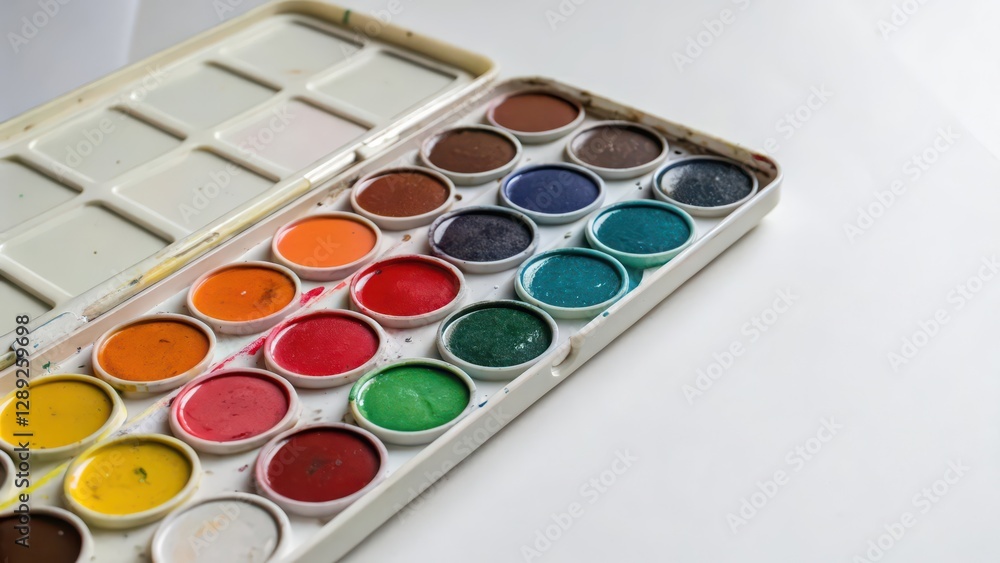 Watercolor Paint Set on White Background
