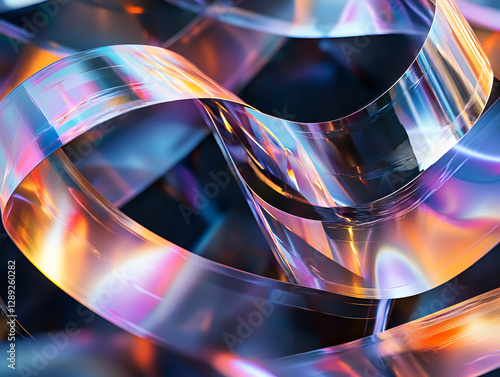 Holographic flowing ribbons with glowing reflections