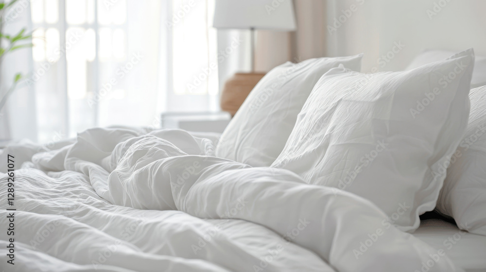 Fototapeta premium bed with white clean linen