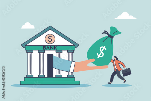 Business loan or bank offer money agreement, personal loan or entrepreneur and small business lending, debt or bank approval allowance concept, businessman business owner getting loan money from bank.