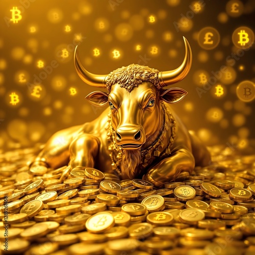 gold coins and a golden bull