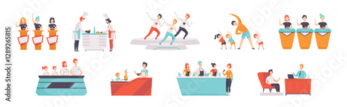 Tv Show with People Character Participate in Program Vector Set