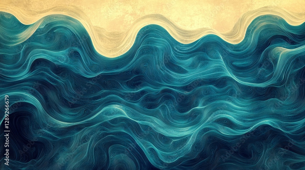 Abstract depiction of ocean waves with sandy seashore Abstract depiction of ocean waves with sandy seashore