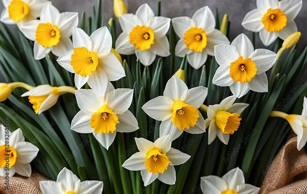 A bouquet of yellow and white daffodils and narcissus flowers A bouquet of yellow and white daffodils and narcissus flowers