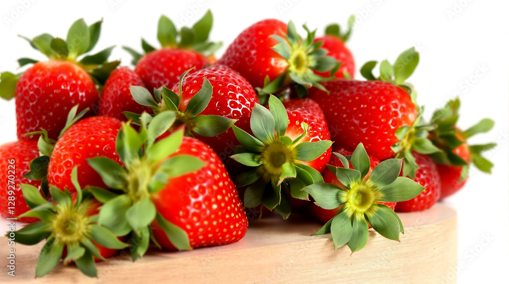 Fresh Ripe Strawberries on Wooden Block with White Background Fresh Ripe Strawberries on Wooden Block with White Background