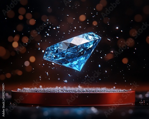 Floating Blue Diamond on Red Platform photo