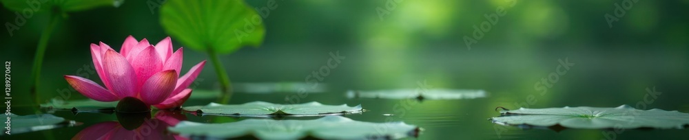 Lotus flower and water lily leaves on lake shore, foliage, waterlilies Lotus flower and water lily leaves on lake shore, foliage, waterlilies