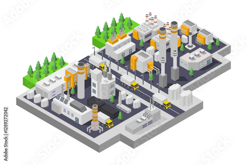 Factory carbon credit friendly isometric concept