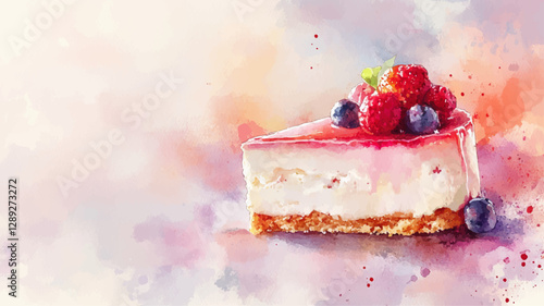 Käsekuchen Kuchen Dessert Torte Pastell Aquarell Wasserfarben