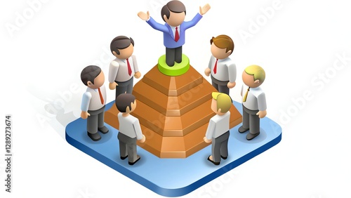 Obraz na płótnie 3D illustration of business hierarchy with leader on pyramid top, surrounded by team. w salonie