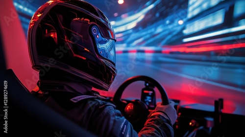 Gamer in a Virtual Reality Race Car Simulation photo