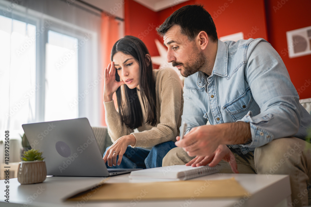 Obraz premium two colleague work from home together planning and research on laptop