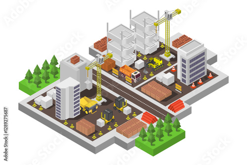 Building under construction isometric