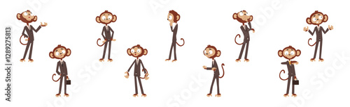 Monkey Businessman Character Dressed in Human Suit Vector Set
