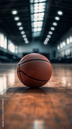 Basketball in einer weitläufigen Sporthalle photo