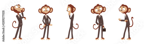 Monkey Businessman Character Dressed in Human Suit Vector Set