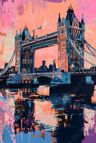Travel Poster of Tower Bridge. London Landmark Art.