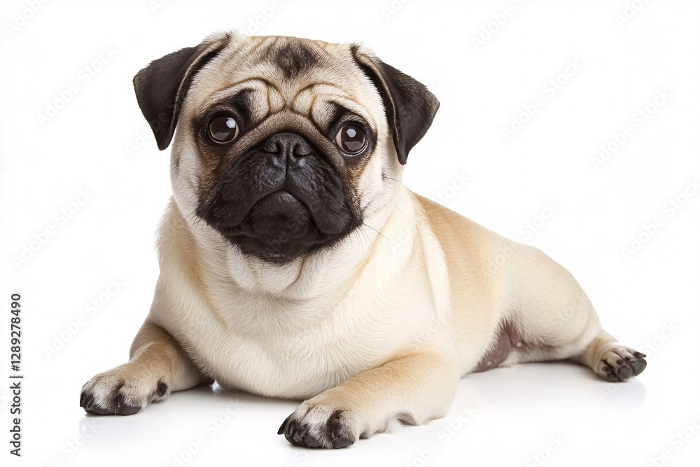 Lovable Pug with Distinct Wrinkles Against White Backdrop Lovable Pug with Distinct Wrinkles Against White Backdrop