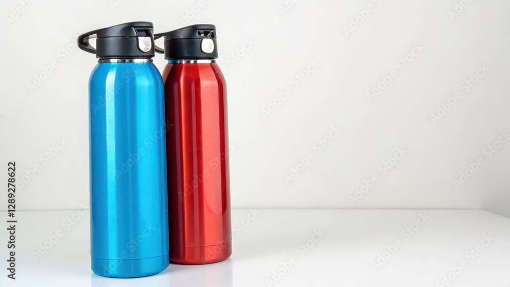 Obraz premium Two Insulated Water Bottles on White Background