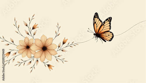 Delicate Monarch Butterfly Hovering Near Soft Floral Cluster