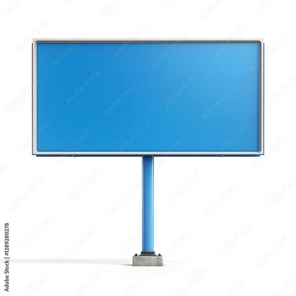 Fototapeta premium Blank blue billboard standing against a white background, ready for advertising.