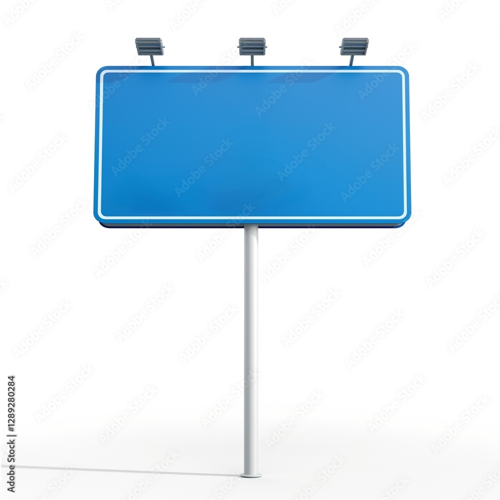 A blank blue billboard on a white background, ready for an advertisement or message.