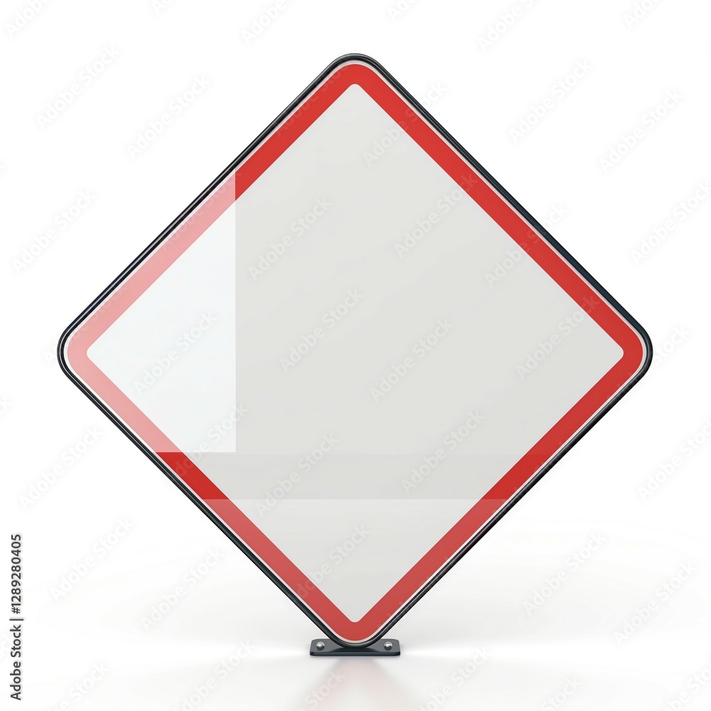 A blank caution sign on a white background, featuring a diamond shape with a red border, ready for customization.