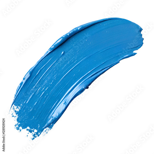 Blue Paint Brush Stroke with Glossy Texture on Transparent Background
