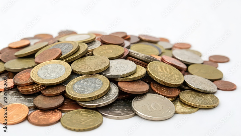 Pile of Various Coins on White Background Pile of Various Coins on White Background