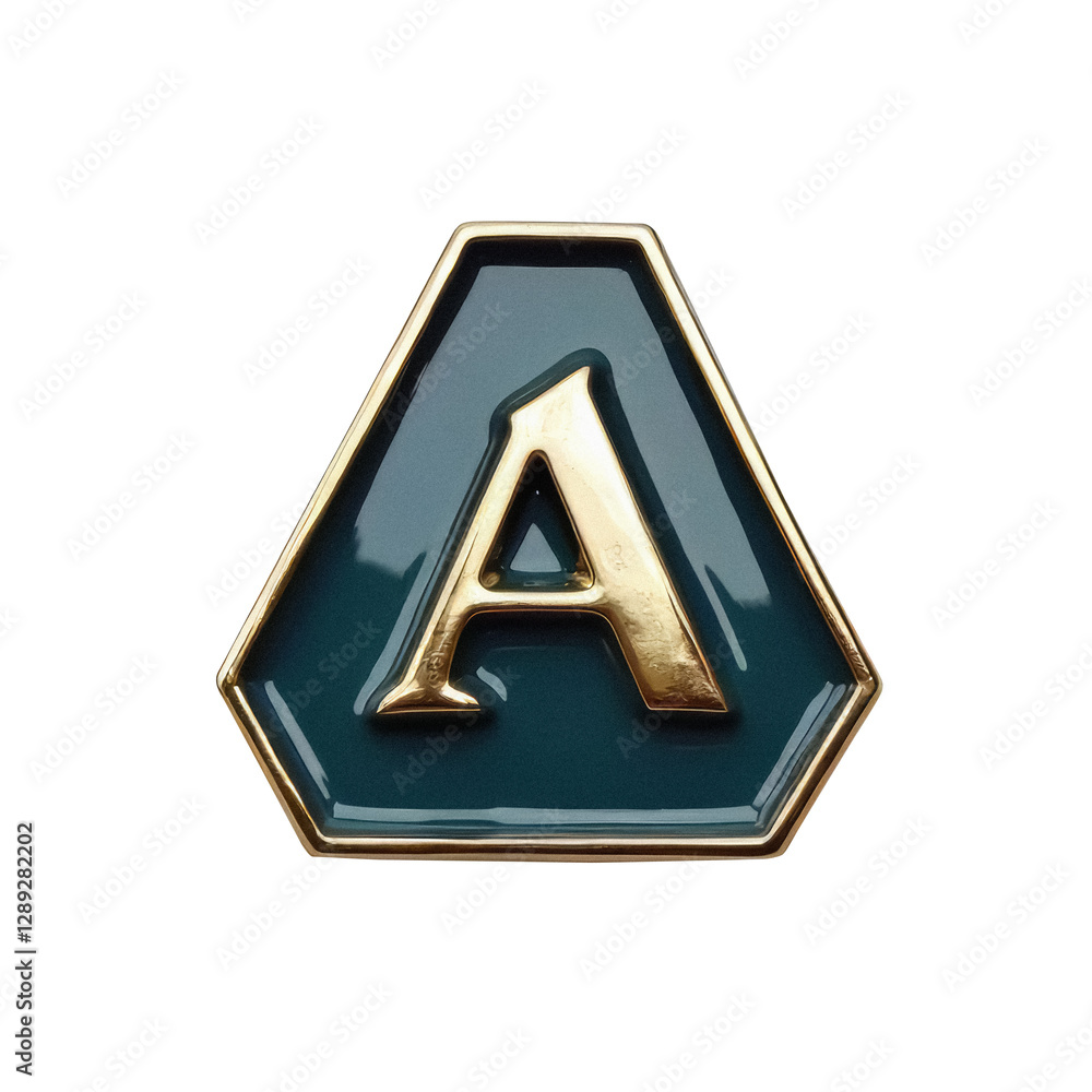 Geometric enamel pin with a letter “A”, polished and colorful, metal badge with retro style, transparent background Geometric enamel pin with a letter “A”, polished and colorful, metal badge with retro style, transparent background