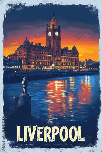 Vintage Liverpool Travel Poster. Graphics of liverpool for travellers