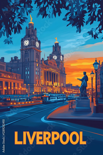 Vintage Liverpool Travel Poster. Art of liverpool city 