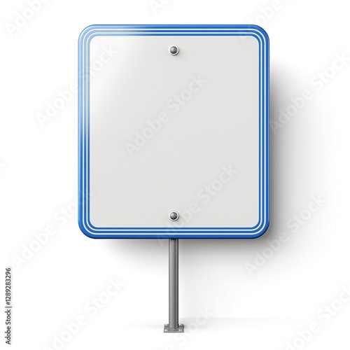 Blank road sign with blue border, perfect for customization and advertising purposes.
