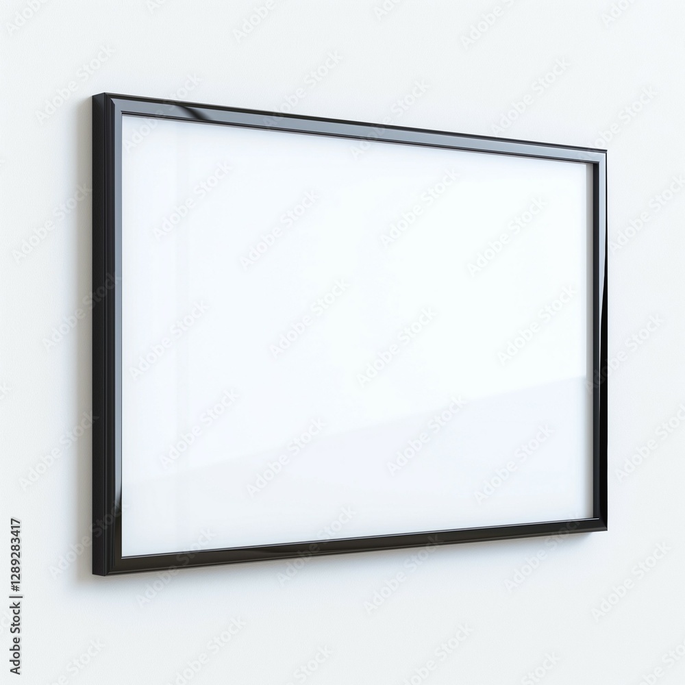 Modern black-framed empty picture frame on a light wall. Modern black-framed empty picture frame on a light wall.