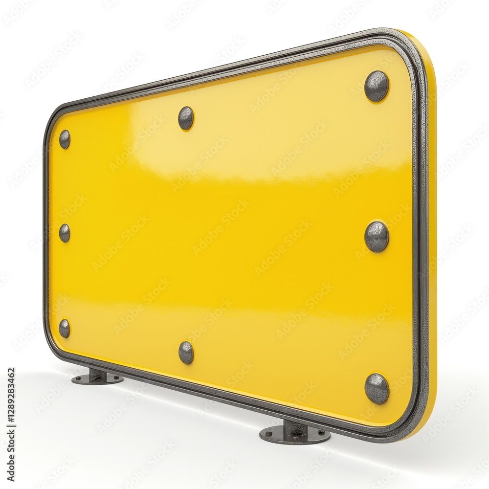 A vibrant yellow blank sign with rounded edges, bolted securely to a sturdy base, perfect for custom messages. A vibrant yellow blank sign with rounded edges, bolted securely to a sturdy base, perfect for custom messages.