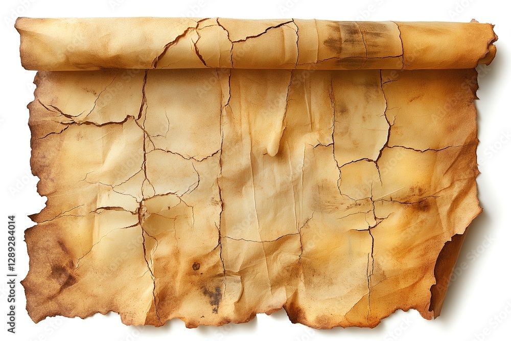 Fototapeta premium Aged parchment paper with a cracked texture, evoking a sense of history and antiquity.