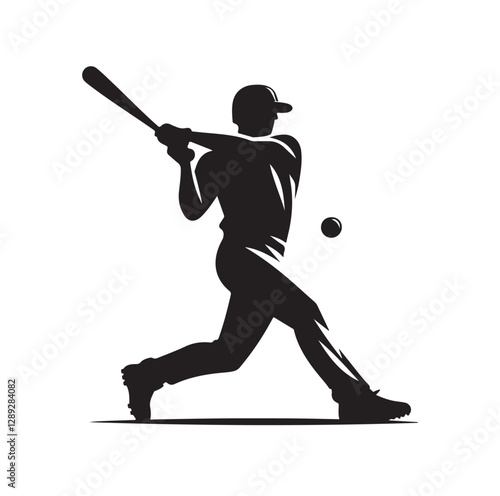 man swinging baseball bat silhouette vector illustration
