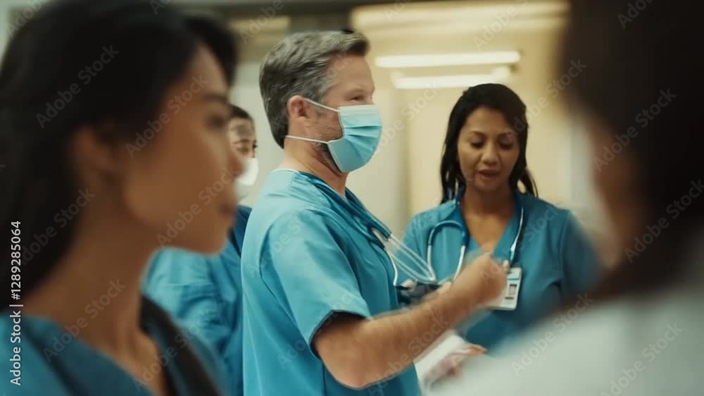 Scene of a team of doctors preparing to perform surgery, smooth repeating motion for background video animation Scene of a team of doctors preparing to perform surgery, smooth repeating motion for background video animation
