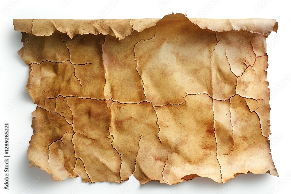 Fototapeta premium An aged, cracked parchment paper displaying rich brown tones and a weathered texture, evoking a sense of history.