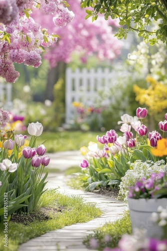 Beautiful garden with colorful flowers.